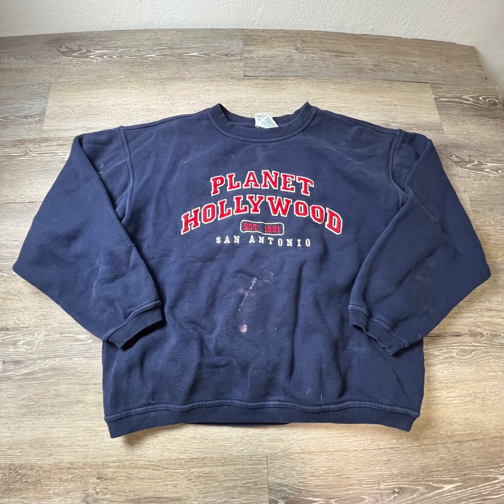 Planet Hollywood Sweatshirt Mens Medium Navy San Antonio Vintage 90s Distressed